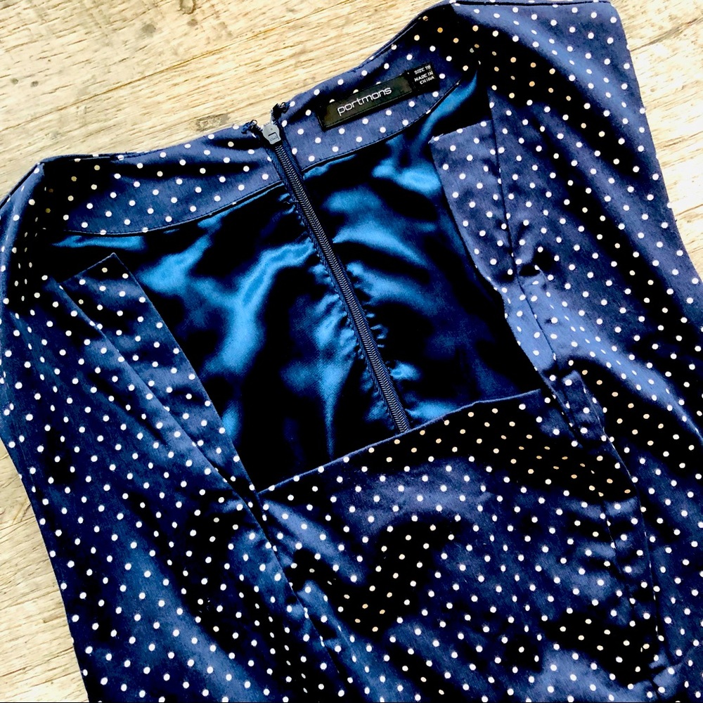 MOVING SALE 🔥  PORTMANS Navy & White Polka Dot Pencil Dress Size EUC 10 - Picture 2 of 16